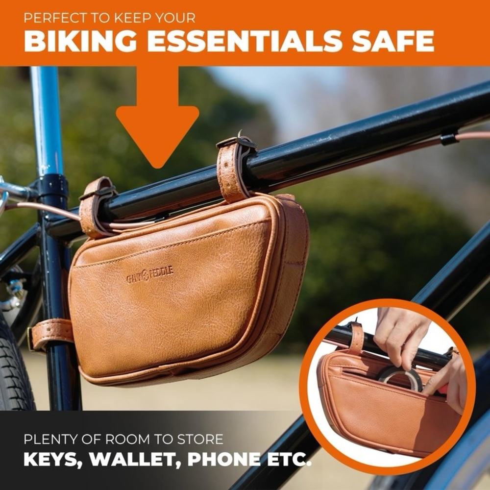 NWOT Crank & Peddle Leather Bicycle Frame Bag Water Resistant Bike Pouch